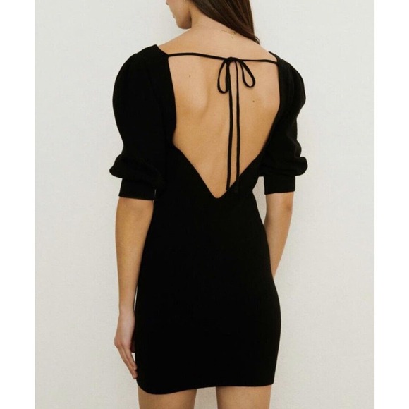 ba&sh Stormi. Black Puffy Sleeve Backless Dress. Medium. - Picture 1 of 6